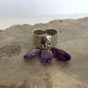 VTG Sterling Silver 925 Taxco Mexico Adjustable Amethyst Dangle Cha Cha Ring 8